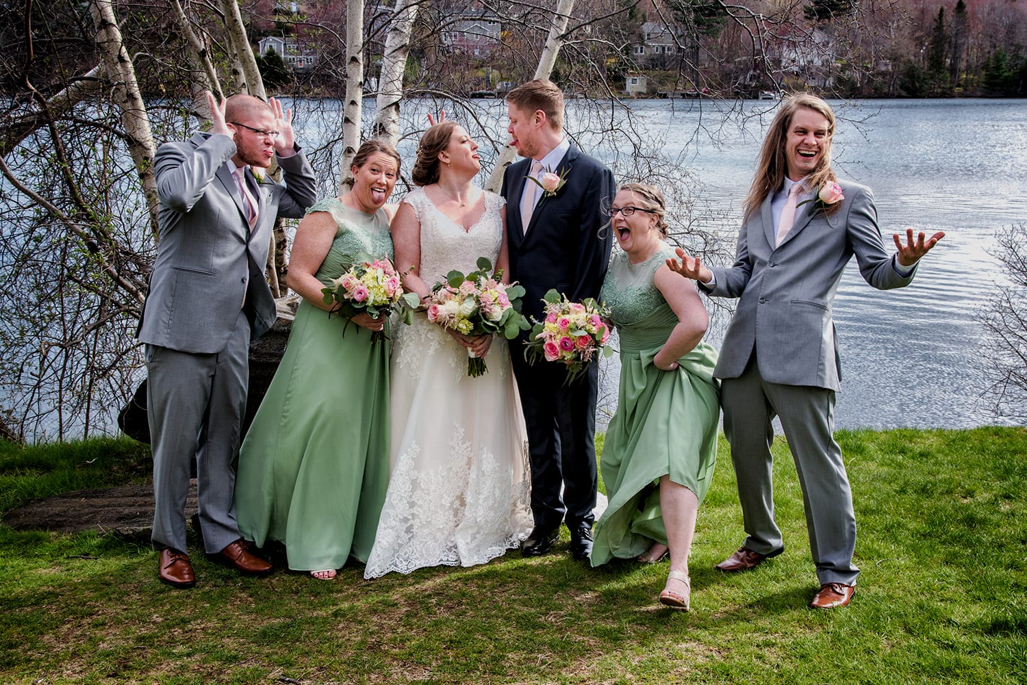 halifax wedding photographer captures wedding party in a fun candid moment.