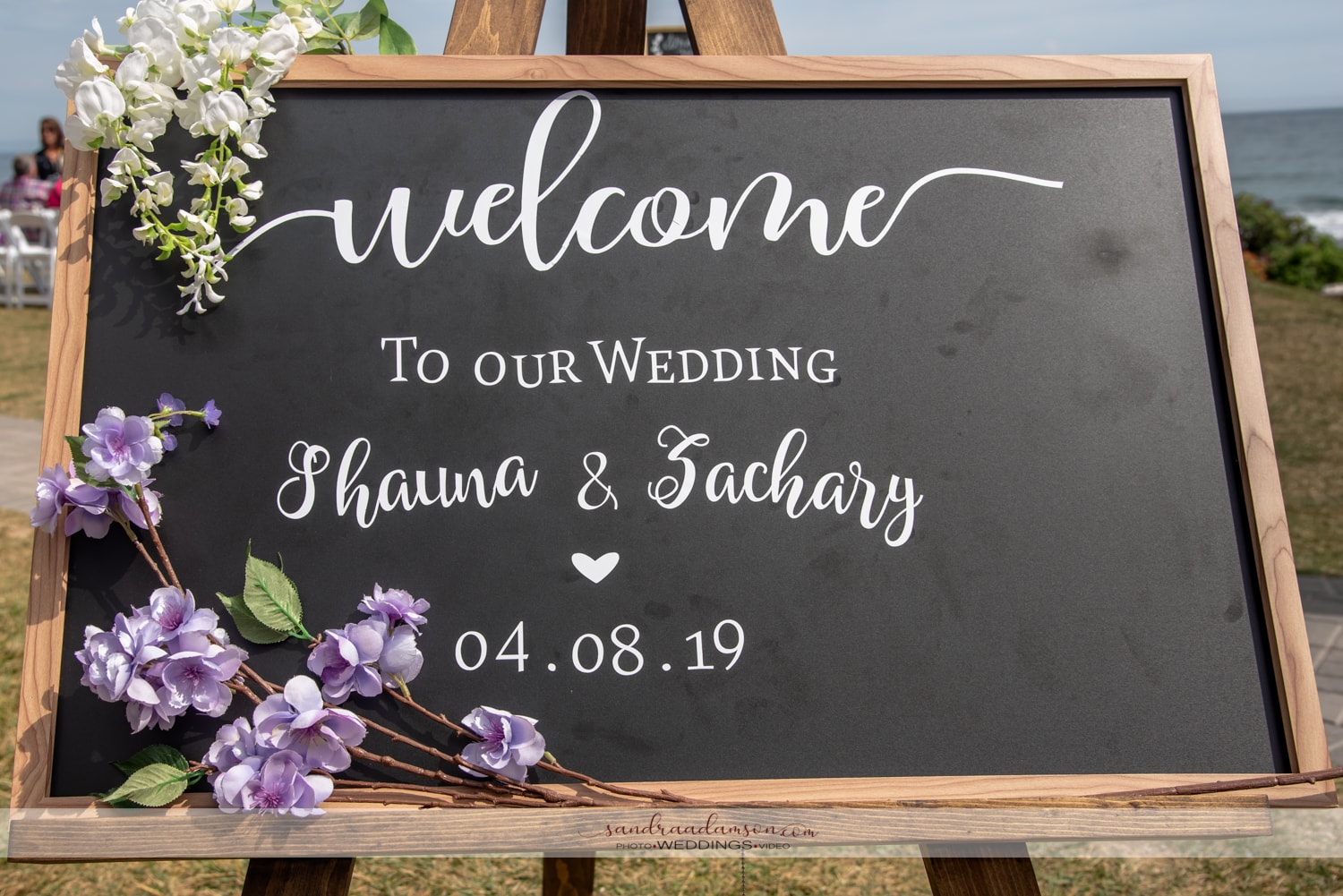 A wedding welcome sign at a White Point wedding ceremony.
