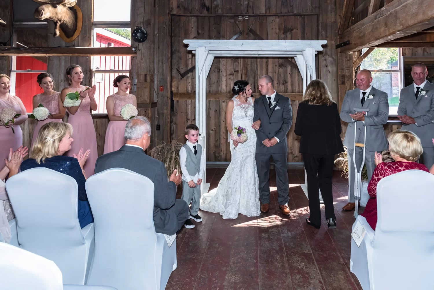 The wedding announcement of husband and wife during the wedding ceremony at Old Orchard Inn.
