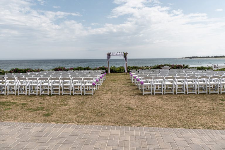 The wedding ceremony set up for a White Point wedding.