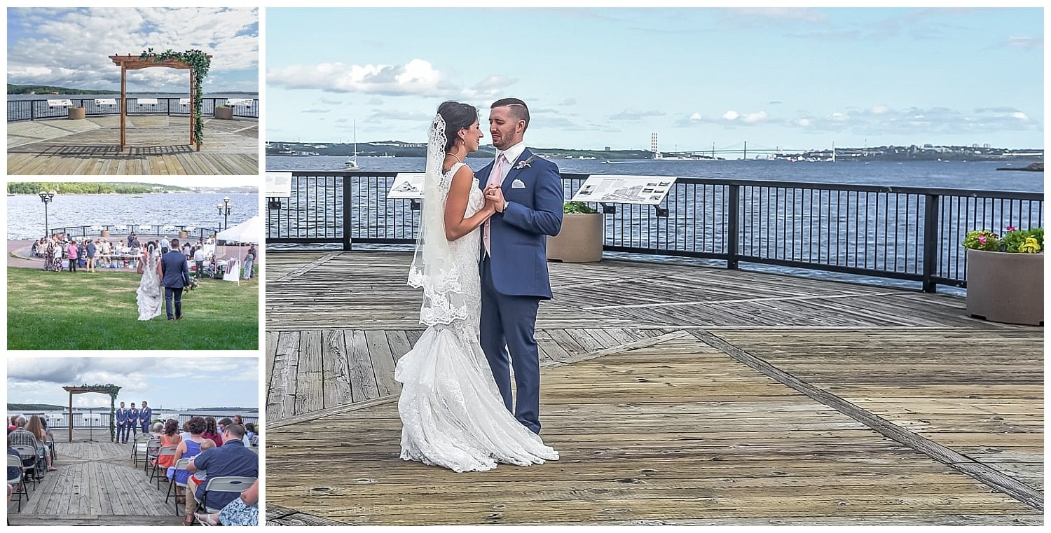 The bride and groom have their wedding in DeWolfe Park in Halifax.