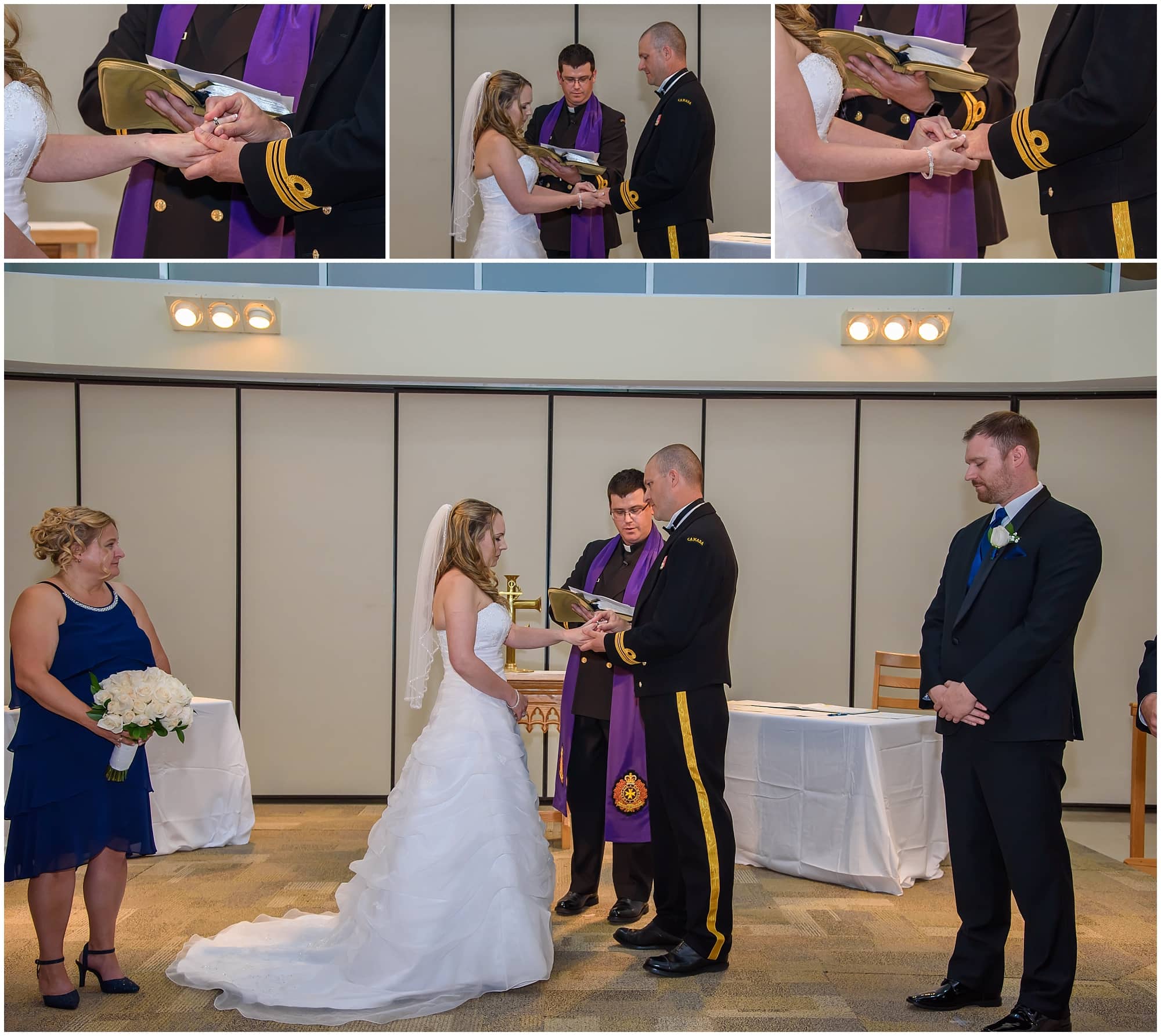The bride and groom exchange their wedding rings during their Juno Tower wedding in Halifax, NS.