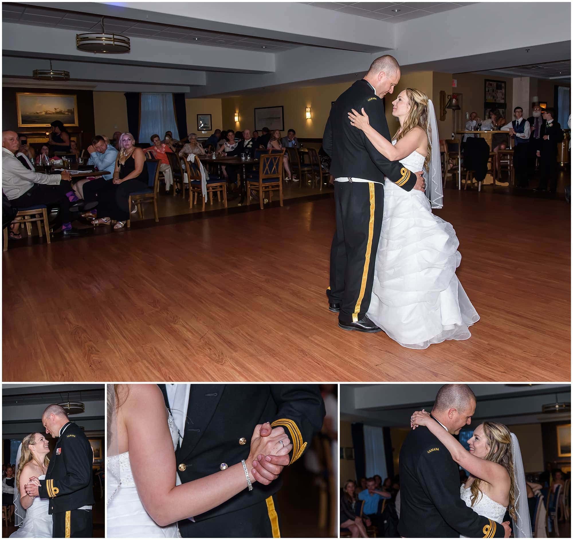 The bride and groom have their first wedding dance during their wedding reception at Juno Tower in Halifax, NS.