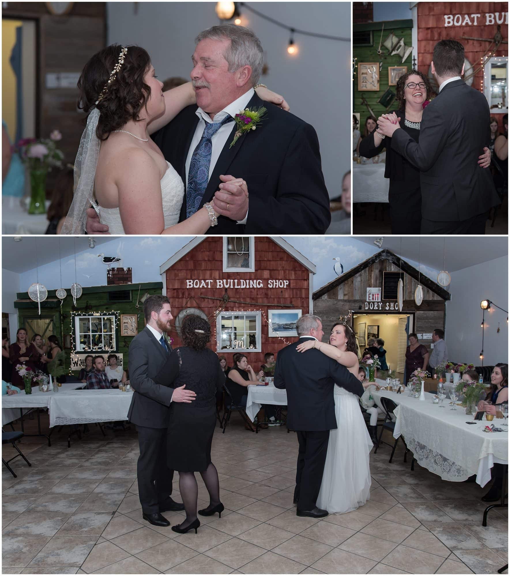 The father daughter dance and mother son dance during a wedding at Fisherman's Cove in Eastern Passage, NS.