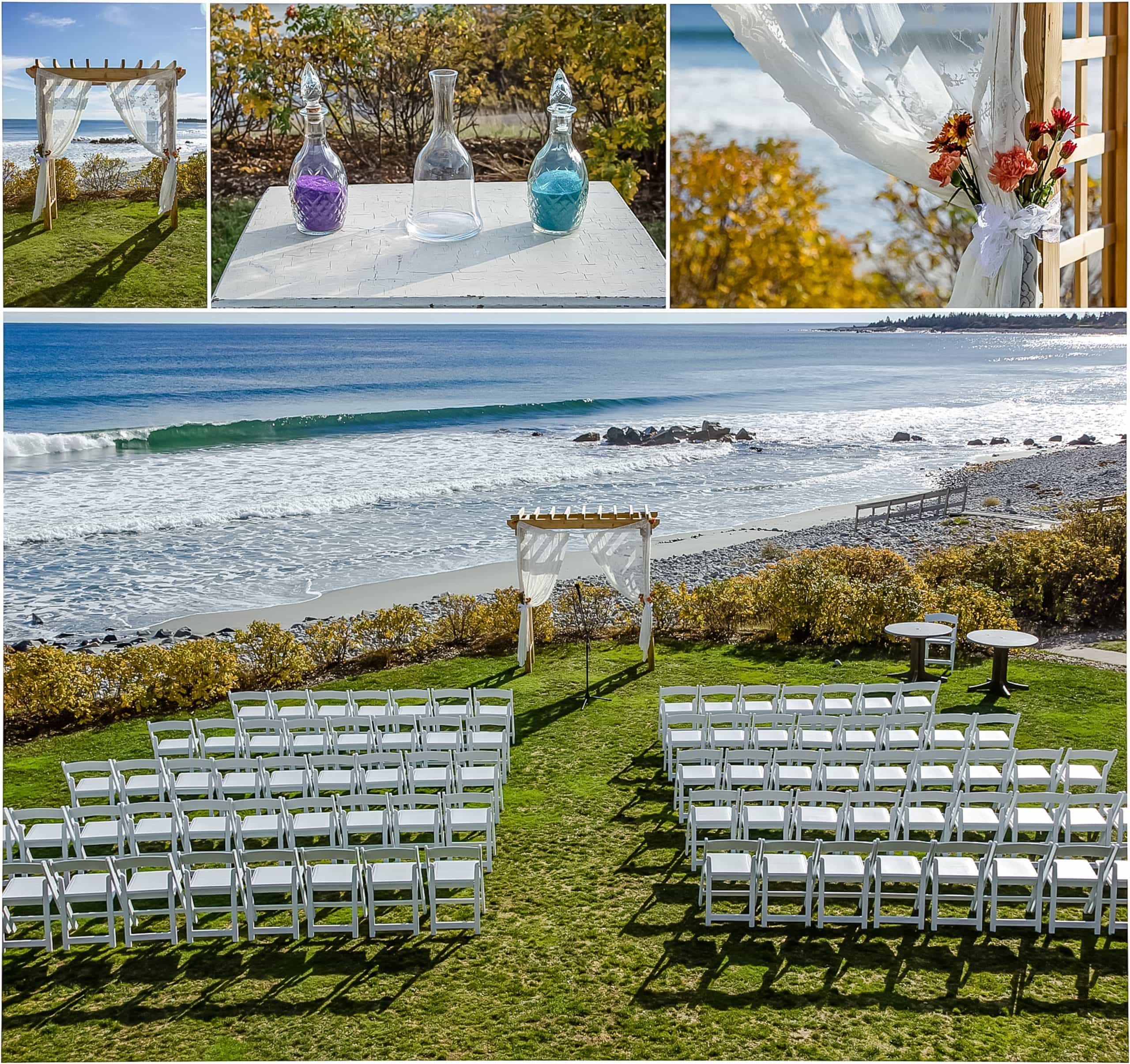 Oceanside White Point Beach Wedding Ceremony Setup.