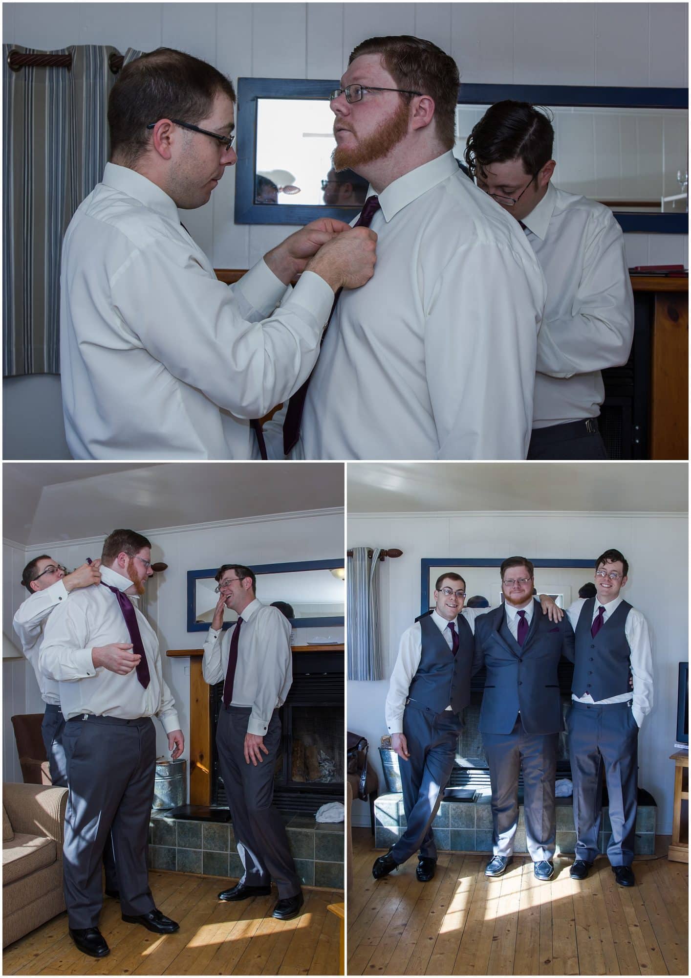 The groom with groomsmen getting ready for his wedding day at White Point Beach Resort in Nova Scotia.