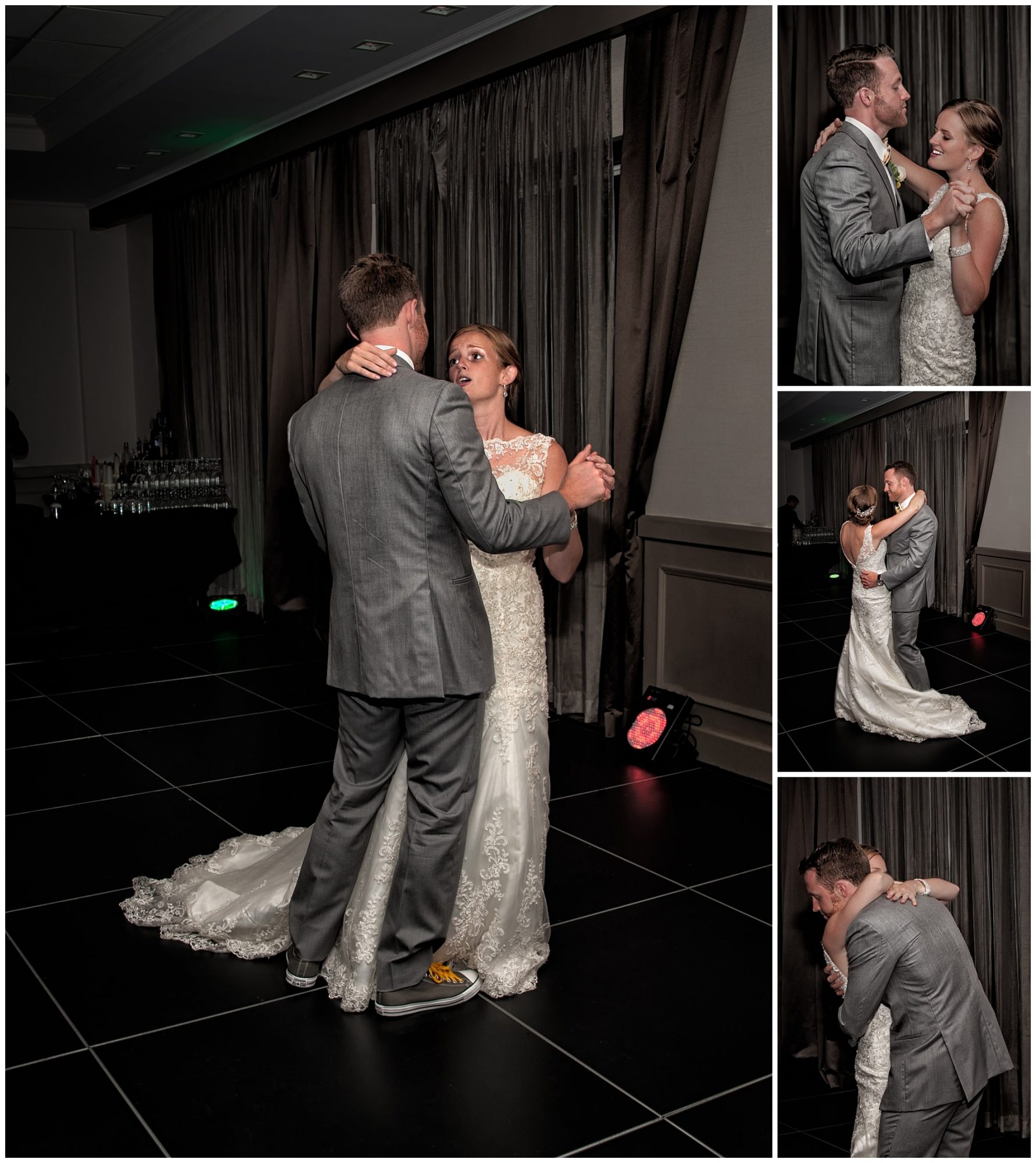 The bride and groom sing to each other during their first dance at their Prince George Hotel wedding.