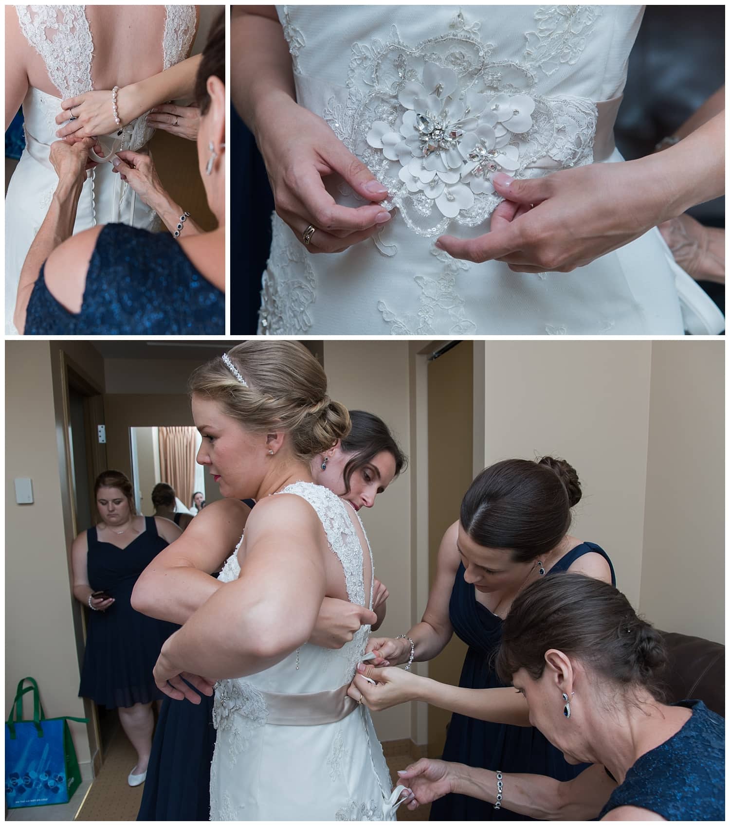 The bride with her bridesmaids get ready for her wedding at Juno Tower in Halifax, NS.