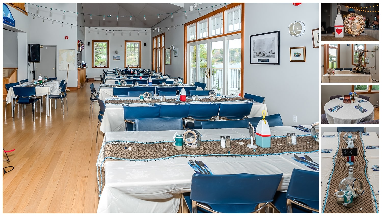 The set up for weddings at St Margaret Sailing Club in Glen Haven, NS.