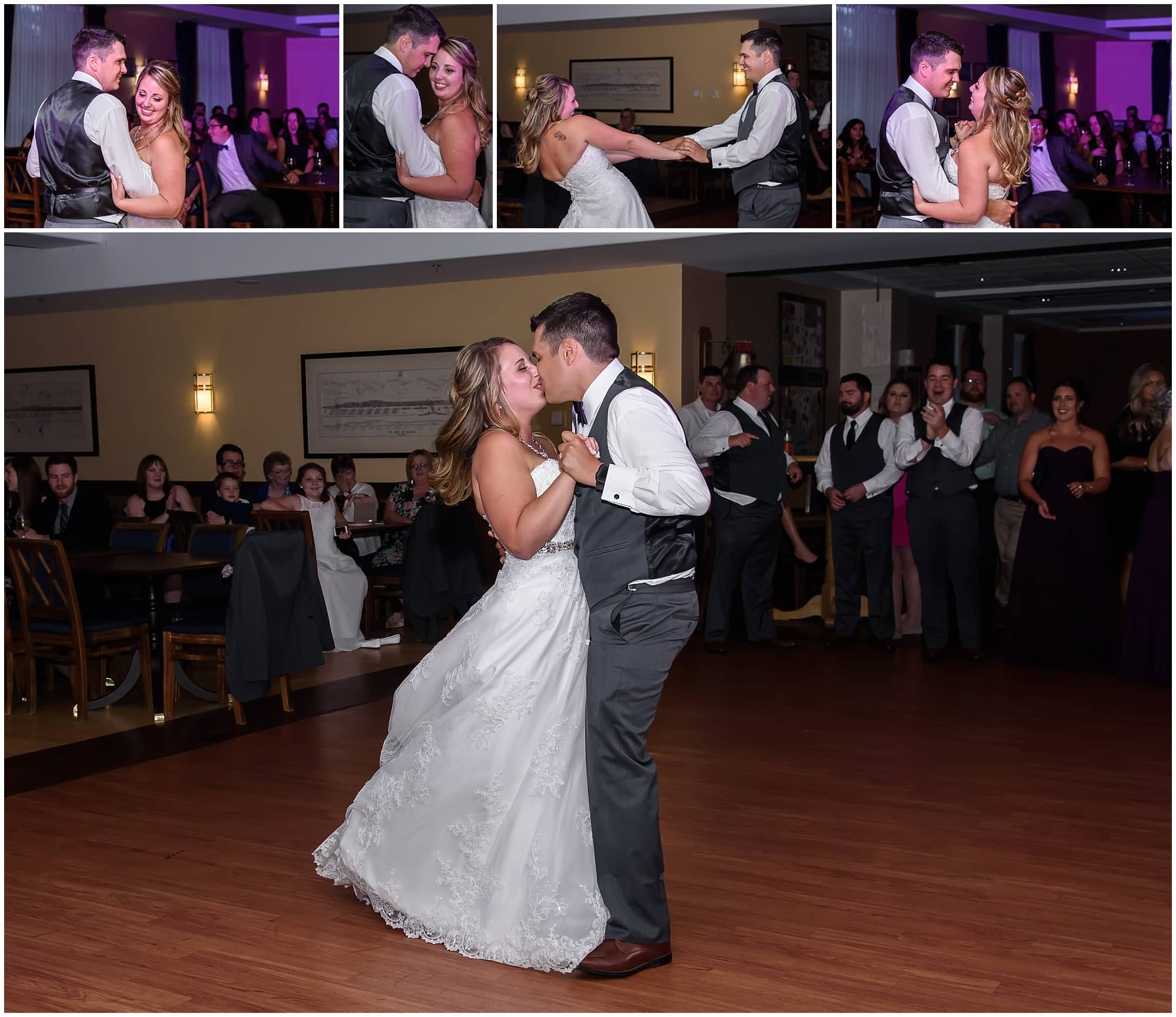 The bride and groom have their first dance during their wedding reception at Juno Tower in Halifax, NS.