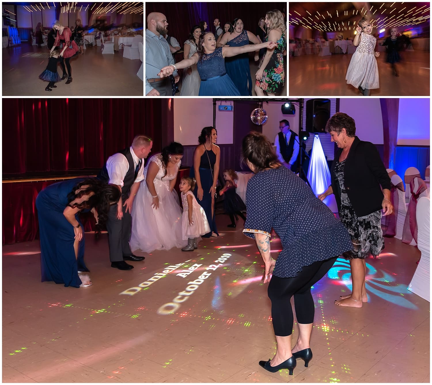 Guests and the bride and groom dancing during their Digby Pines Resort wedding reception.