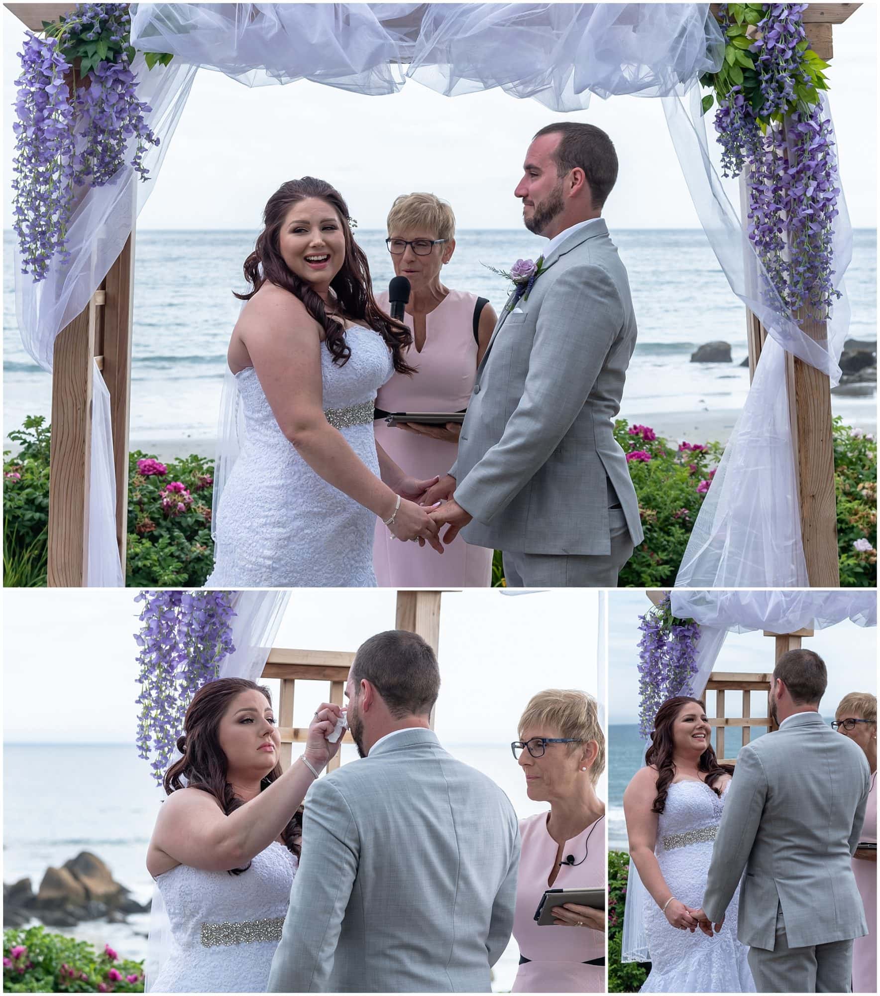 The bride and groom say their wedding vows to each other during their wedding ceremony at the White Point Beach Resort in Halifax NS.