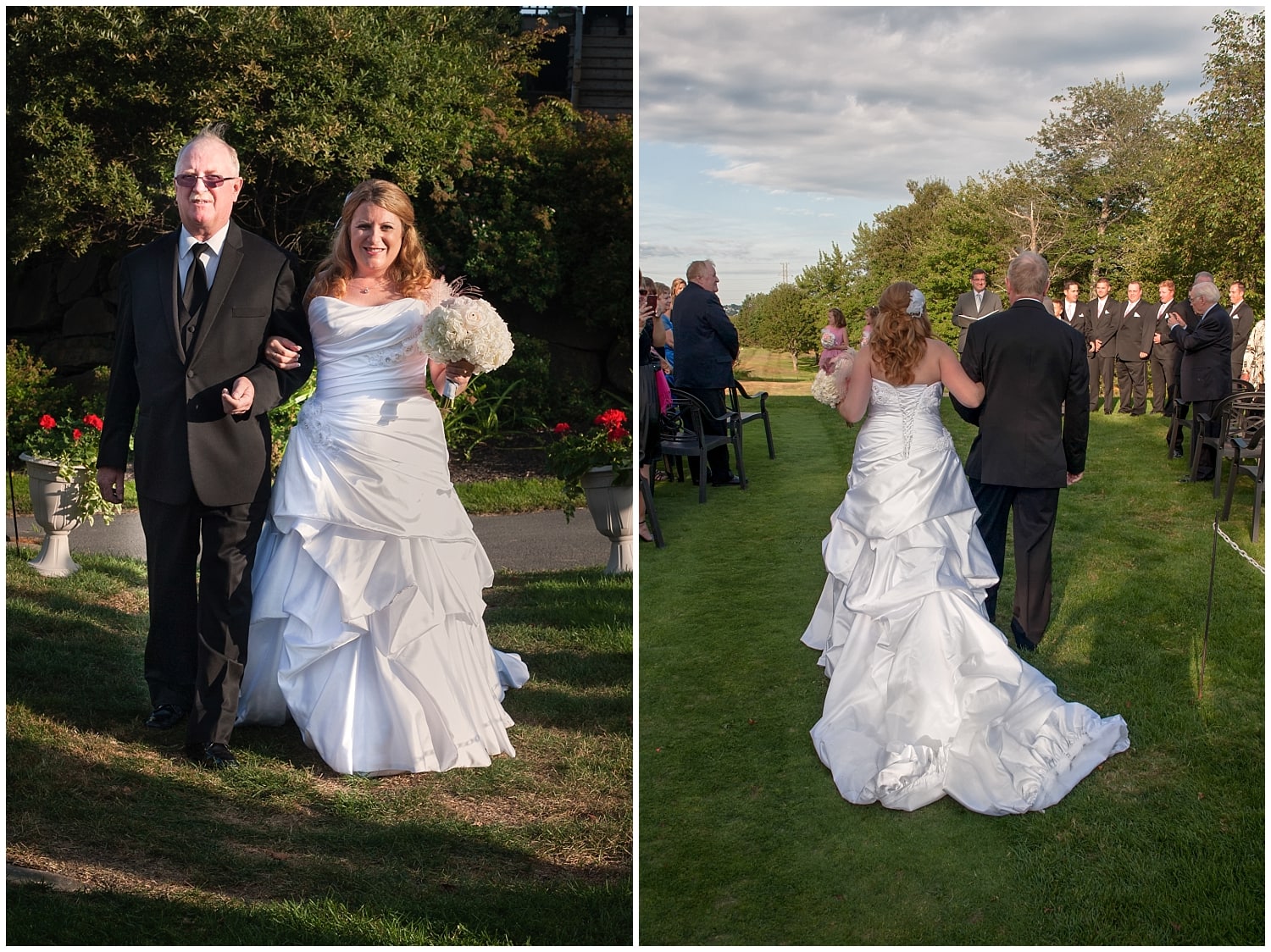 The father of the bride walks her up the aisle during her wedding ceremony at the Ashburn Golf Club in Halifax.