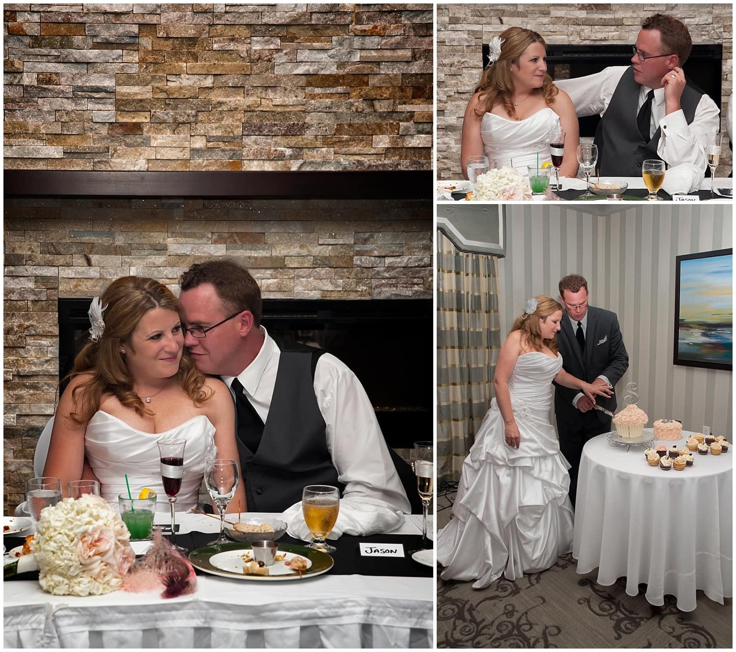 The bride and groom cut their wedding cupcake during their wedding reception at Ashburn Golf Club in Halifax, NS.