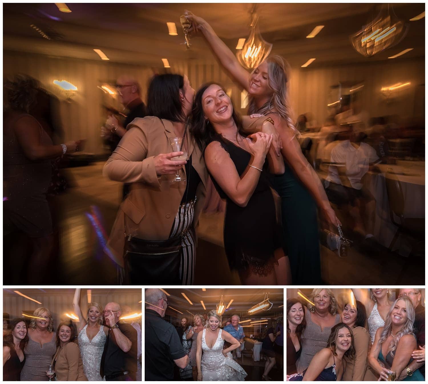 Wedding guests dancing with the bride during her wedding reception at the Ashburn golf club.