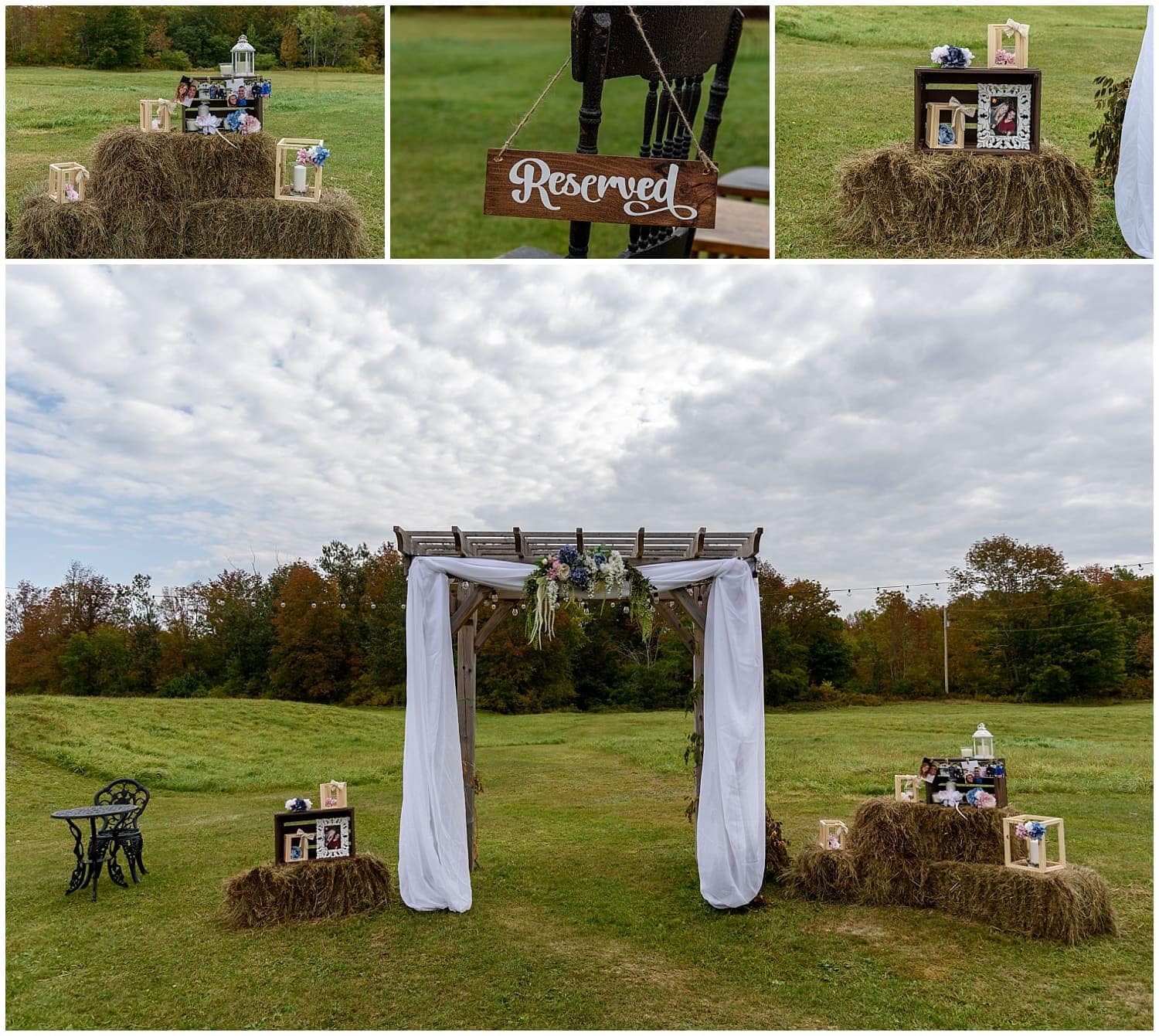 The wedding ceremony set up for a wedding day at the Barn at Sadie Belle Farm in Hantsport NS.