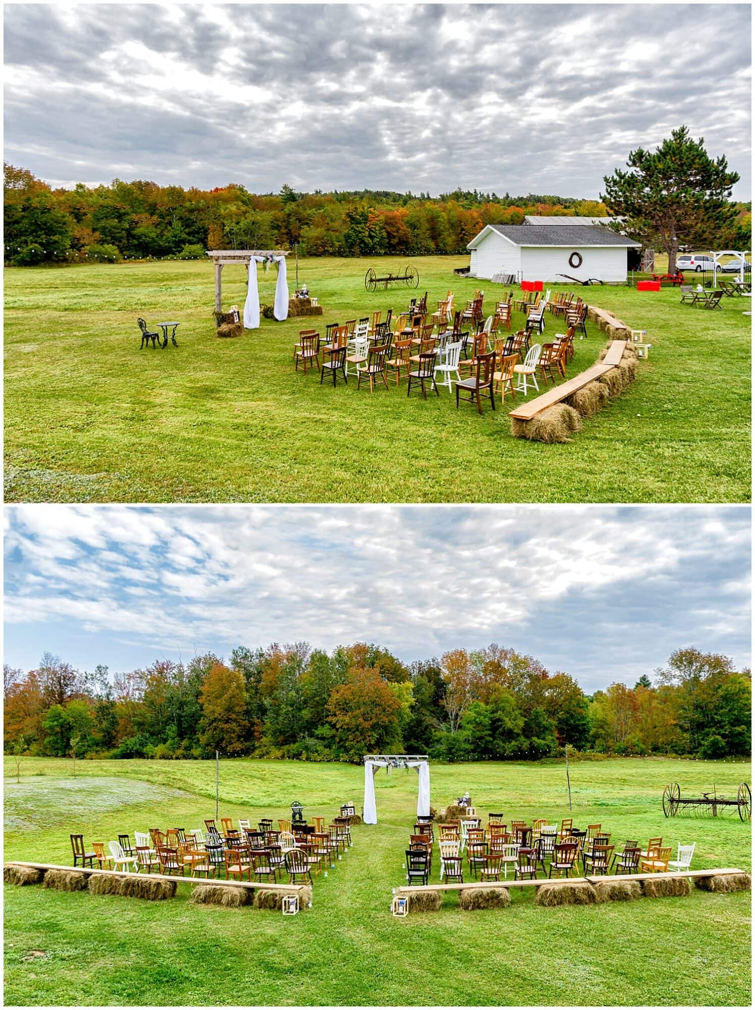 The wedding ceremony set up at the barn at Sadie Belle Farm in Hantsport NS.