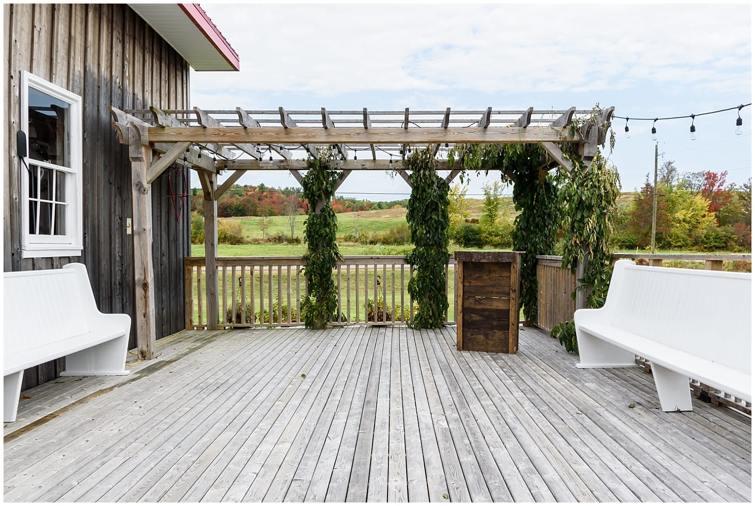 The balcony area for wedding speeches at the Barn at Sadie Belle Farm in Hantsport, NS.