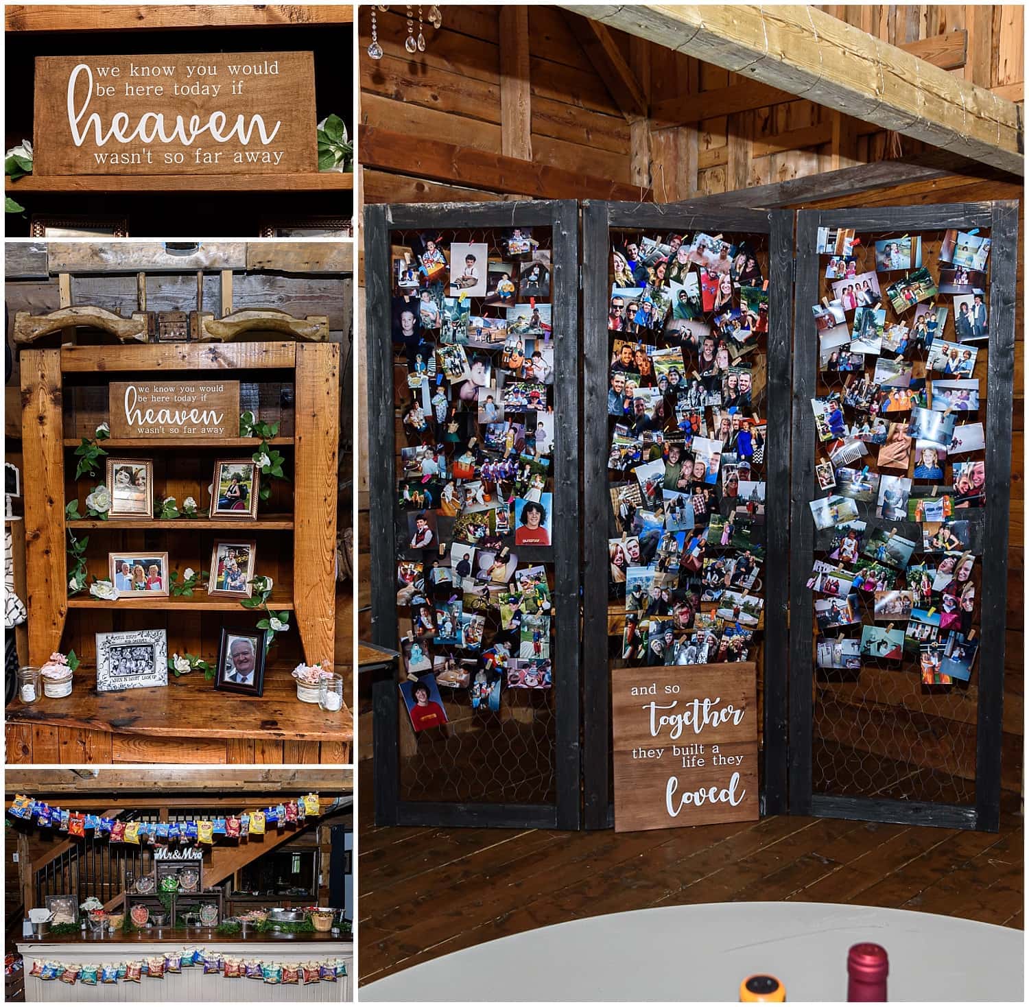 The wedding reception candy bar and wooden wedding signs at the Barn at Sadie Belle Farm in Hantsport NS.