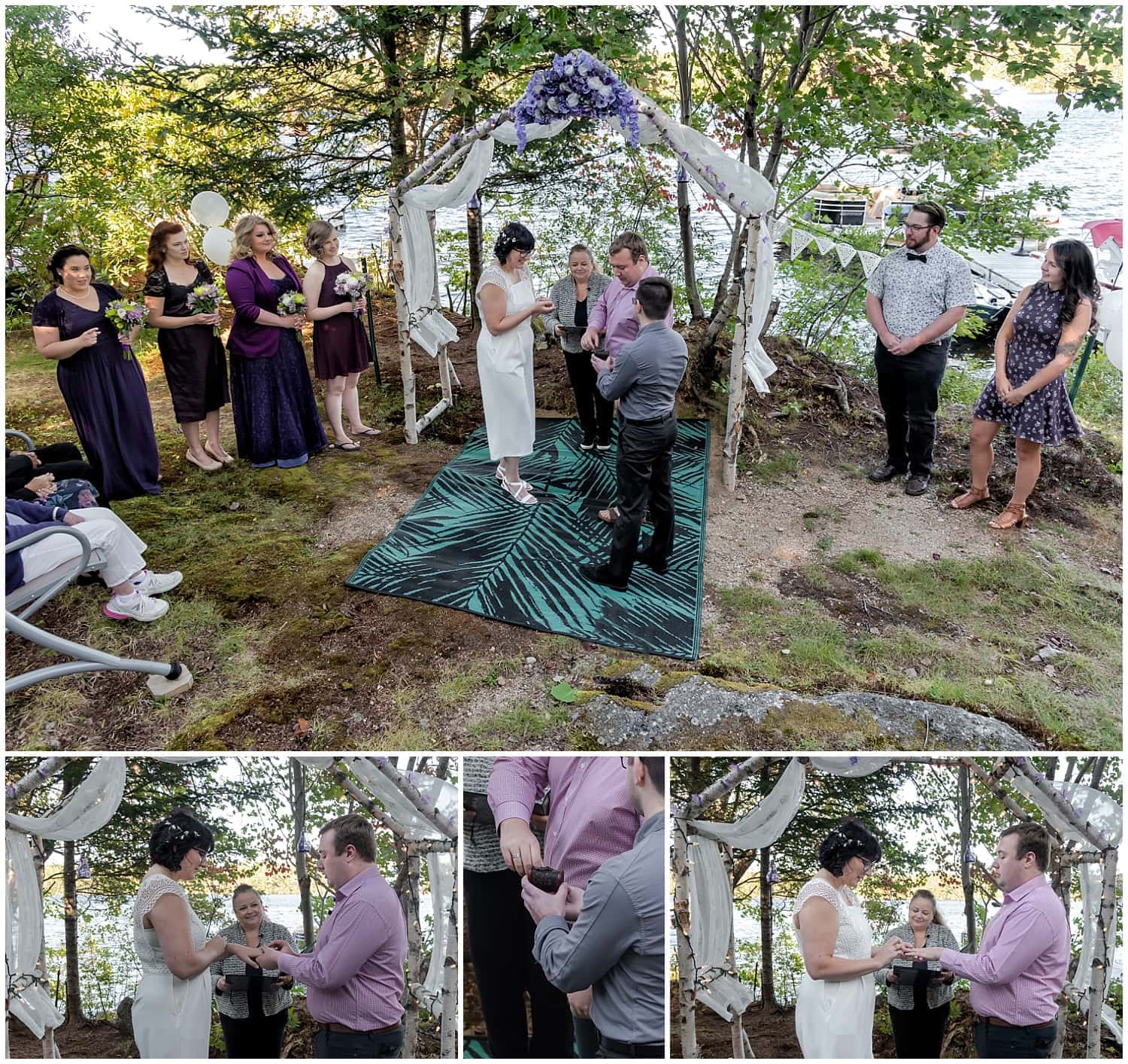 Tips for your elopment, the bride and groom exchange wedding rings during their intimate covid wedding in Hubbards NS.