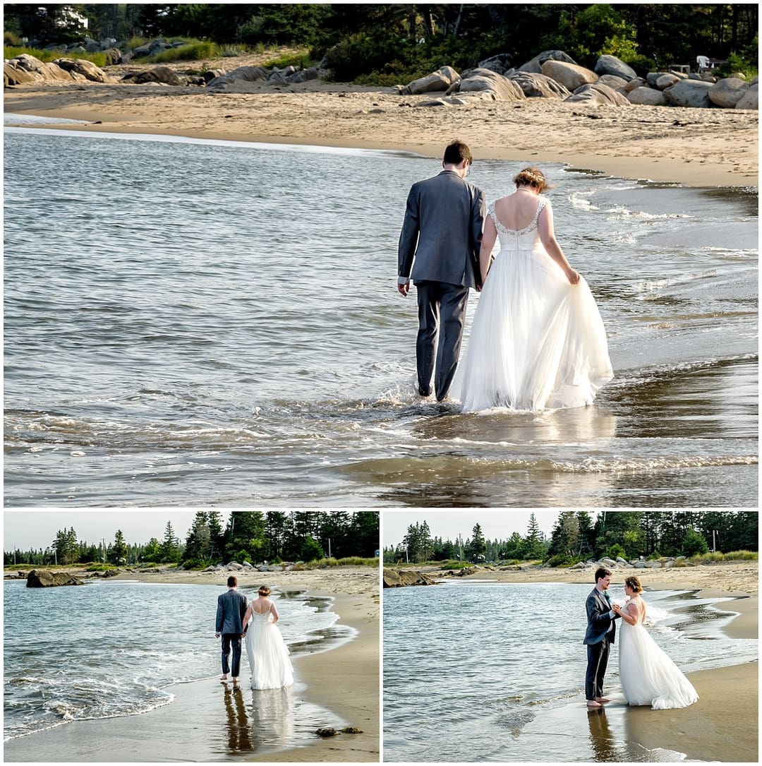 The bride and groom trash the dress in a creative beach wedding photo session in Green Bay NS.