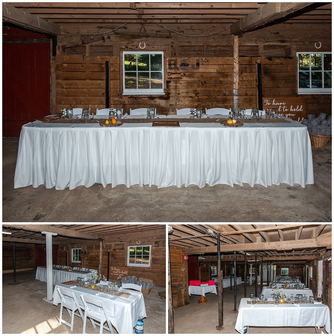 A beautiful wedding reception set up at the Kinley Farm in Lunenburg, Nova Scotia.