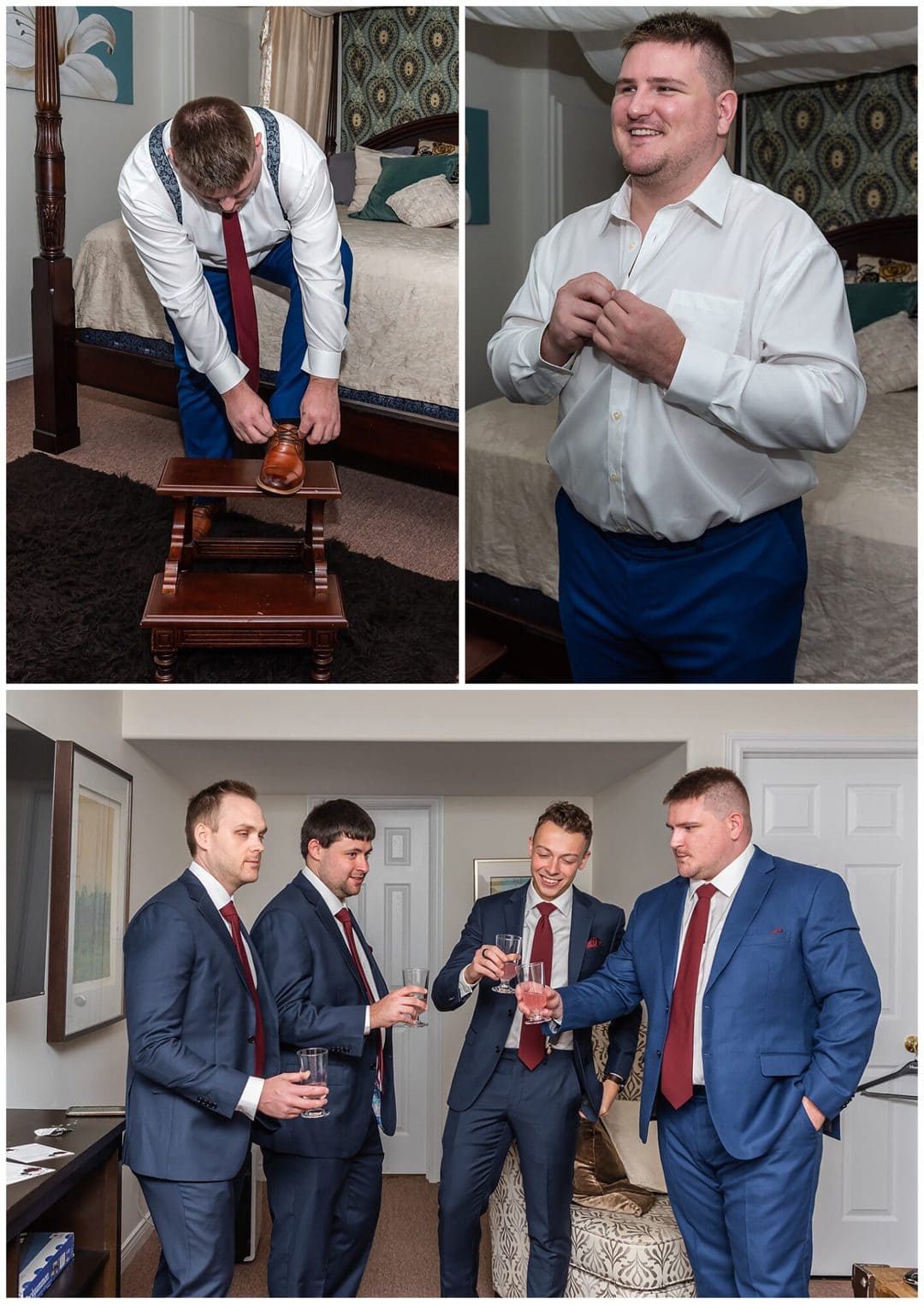 The groom getting ready with his groomsmen
