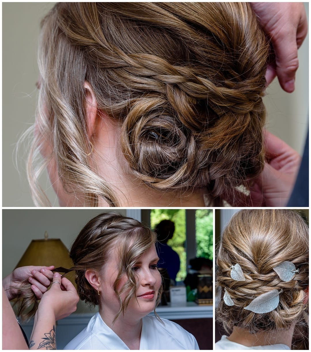 The bride has her bridal hair style created for her wedding day in Halifax, NS.