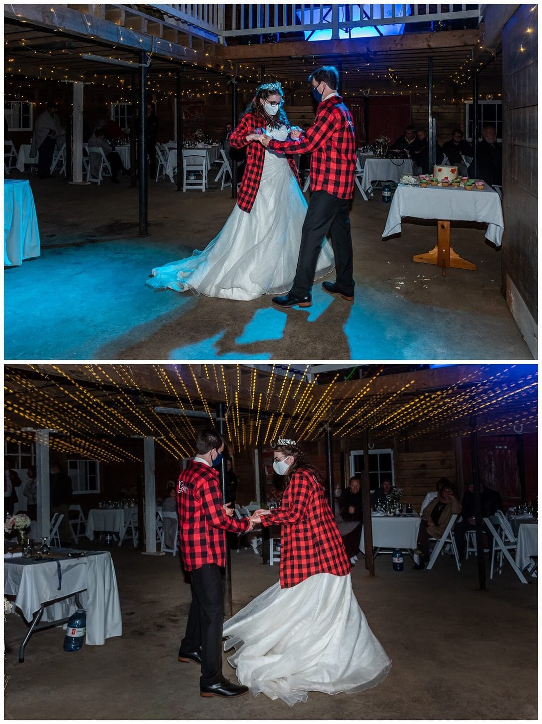 The bride and groom dance together during their wedding reception at the Kinley Farm in Lunenburg, NS.