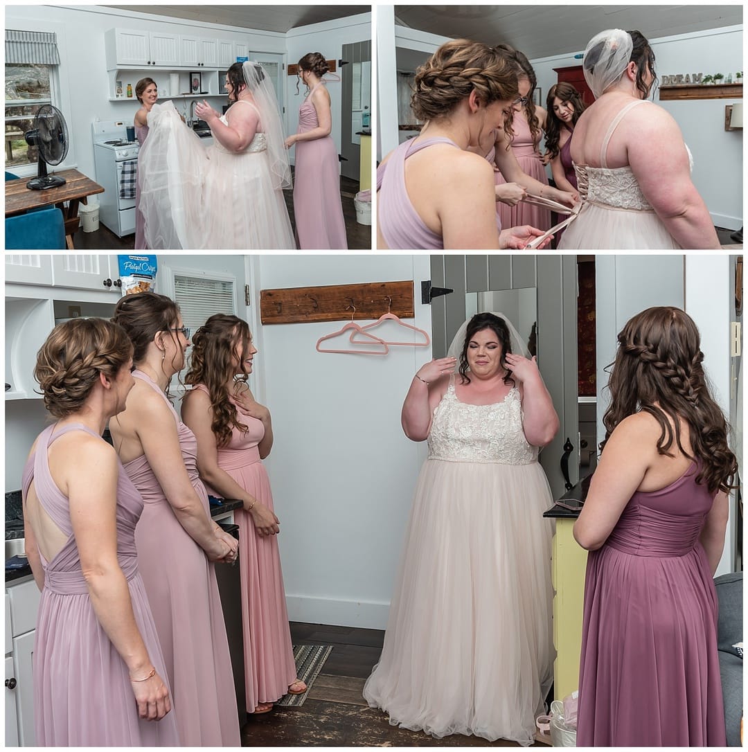 The bride gets ready with her bridesmaids for her wedding ceremony at the Oceanstone Resort in NS.