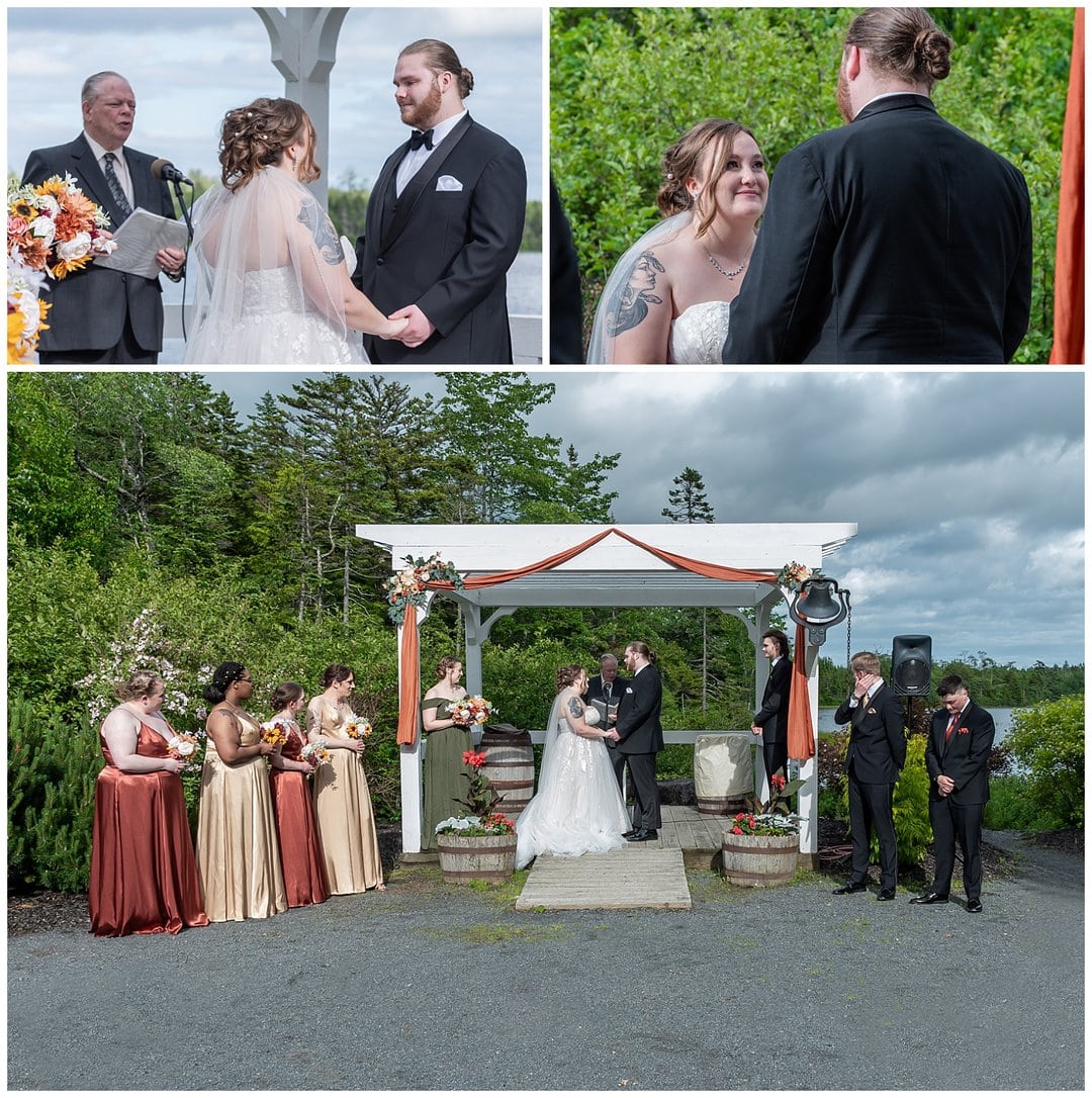A Hatfield Farm barn wedding ceremony in Halifax, NS with the bride and groom.