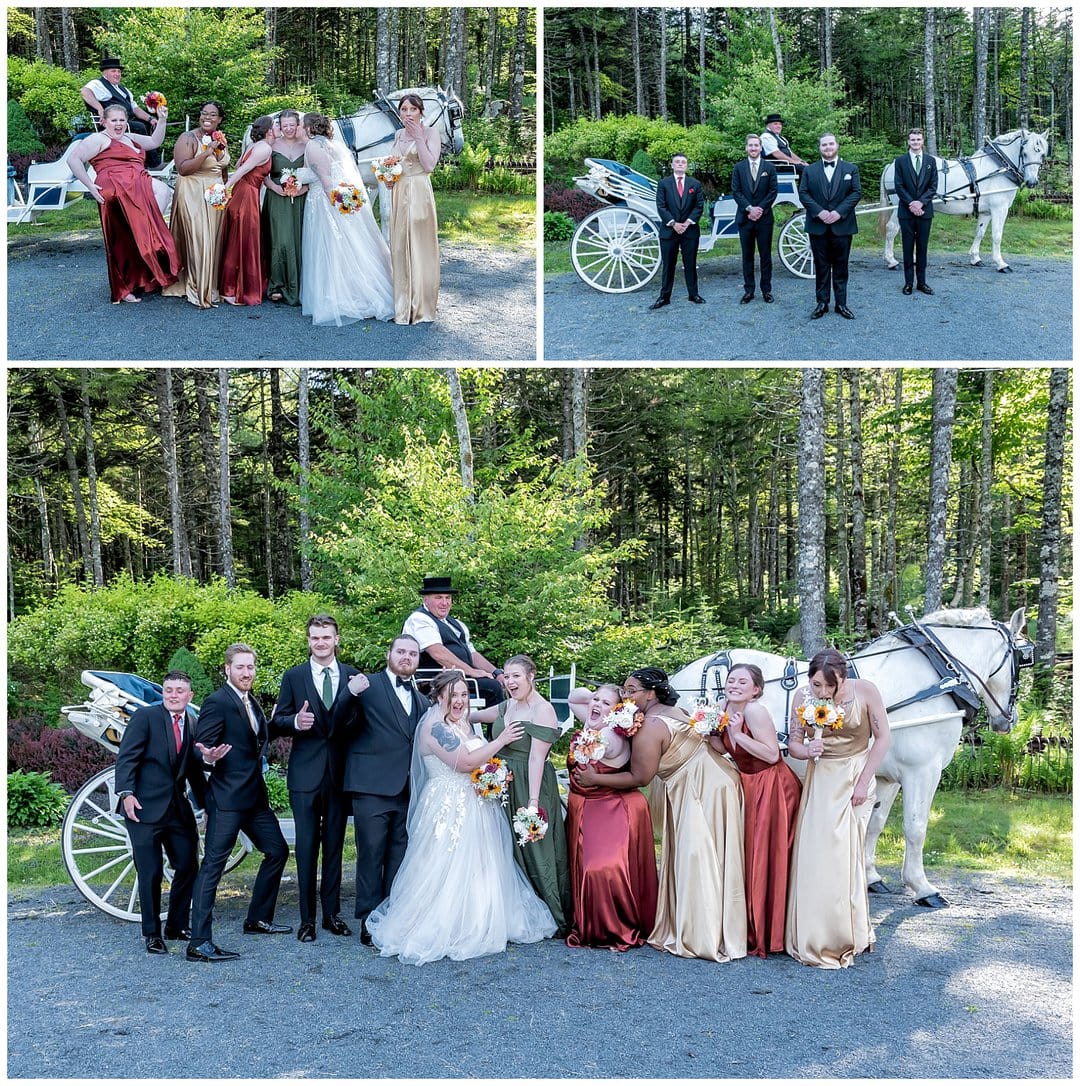 The wedding party pose for fun wedding photos at Hatfield Farm in Halifax, NS.