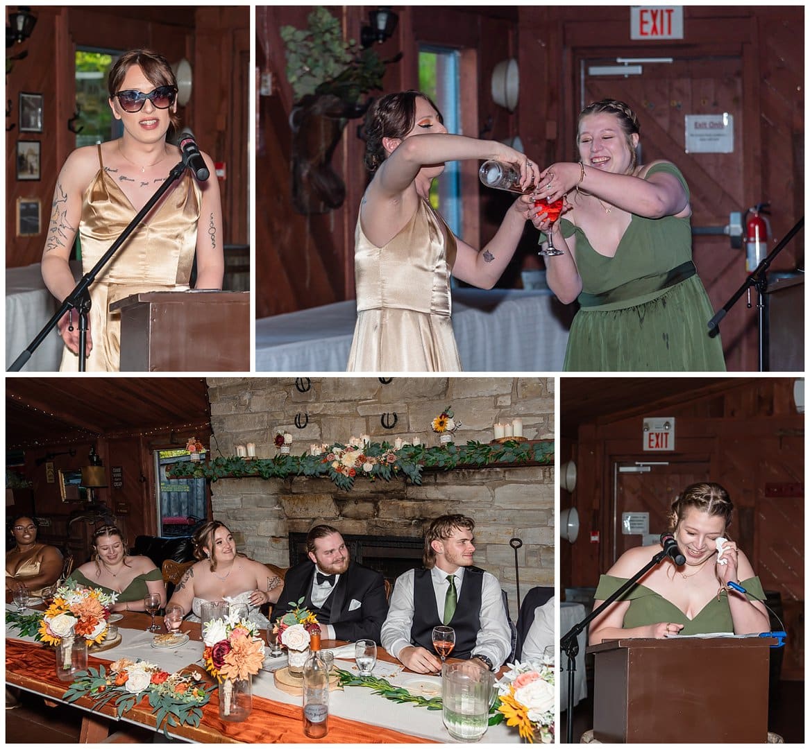 The bridesmaids prepare wedding speeches for the bride and groom during a wedding at Hatfield Farm.