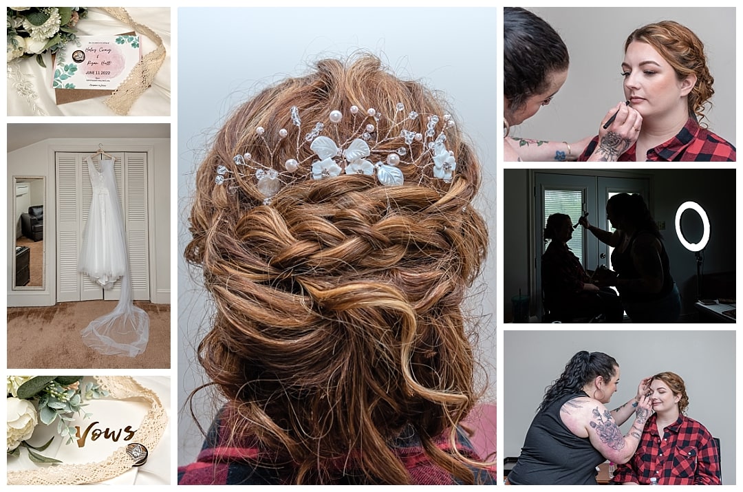 The bride gets ready for her wedding during bridal prep at the Healy Farm in Kentville NS.