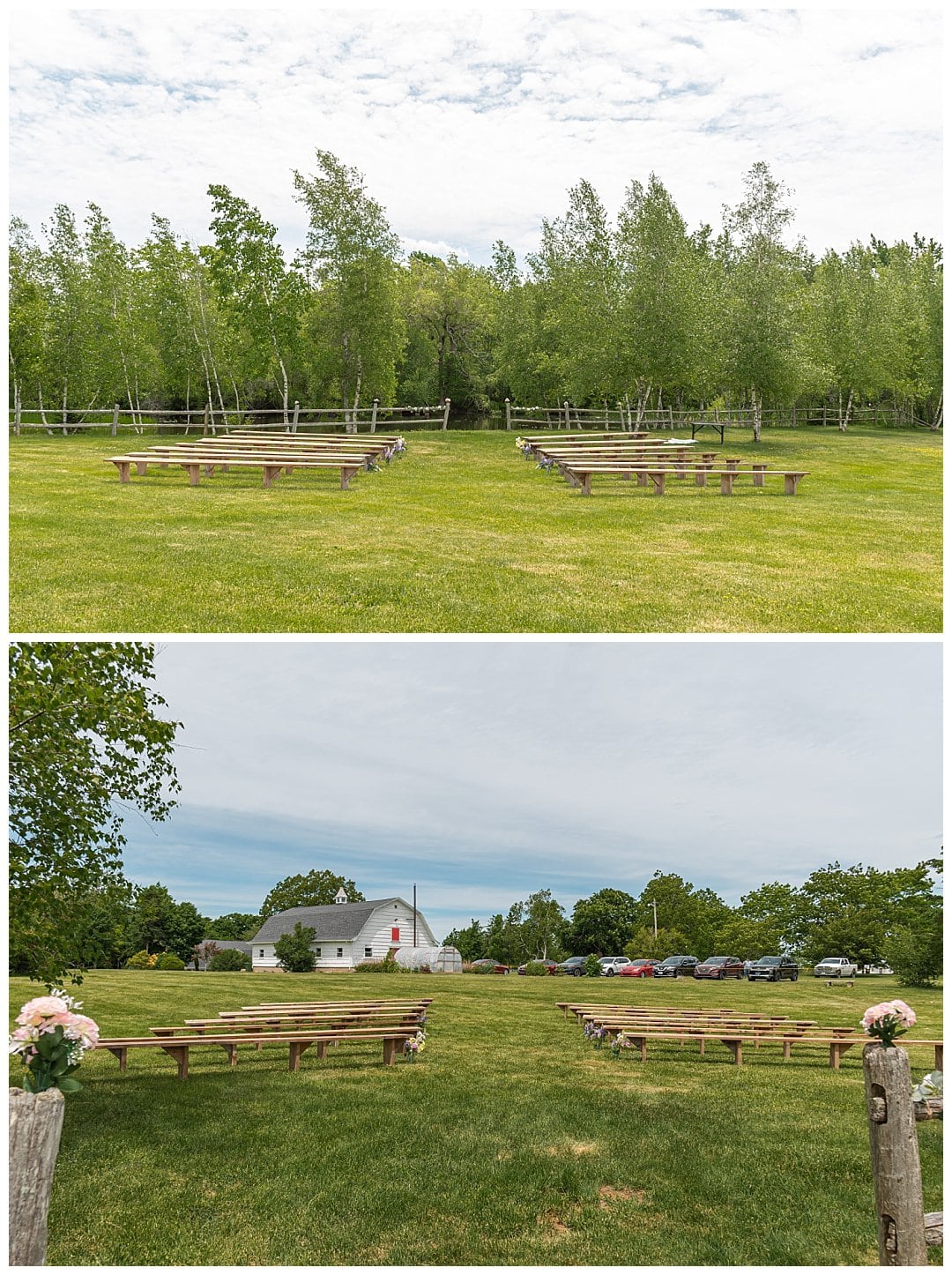 The wedding ceremony set up at Healy Farm in Kentville, NS.