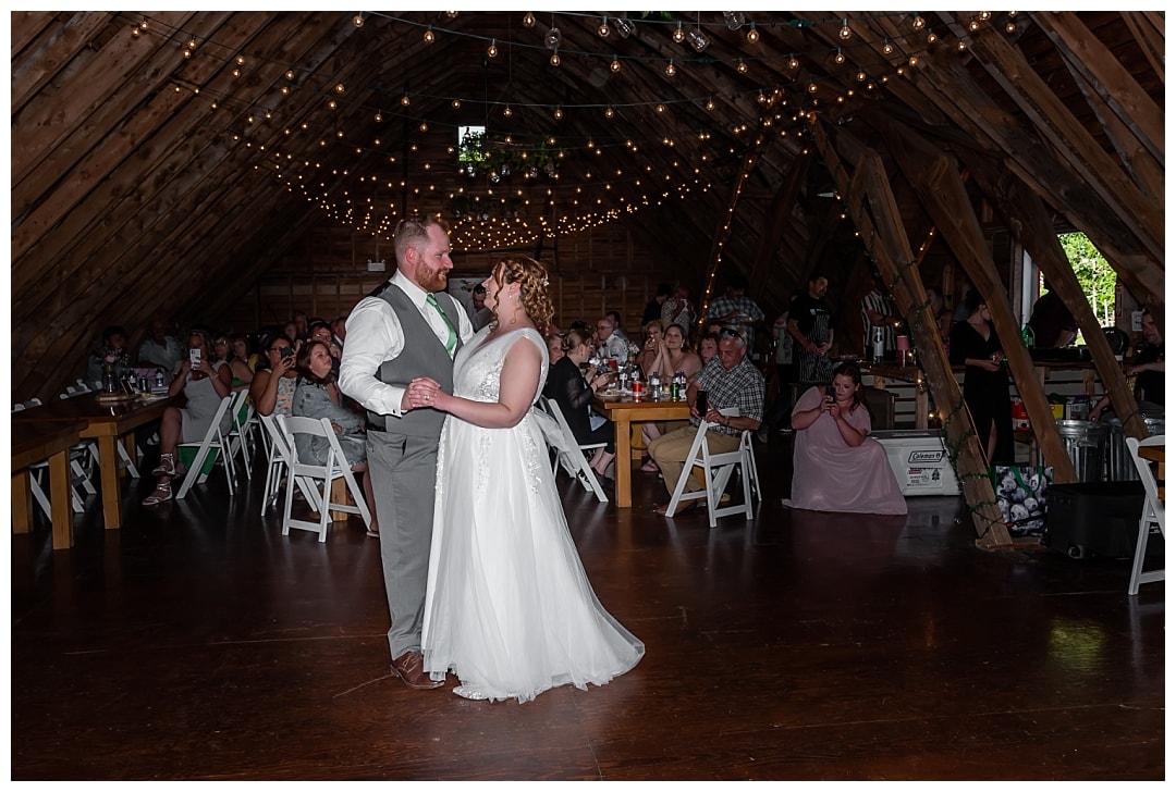 The bride and groom share their first dance together as husband and wife at Healy Farm in NS.