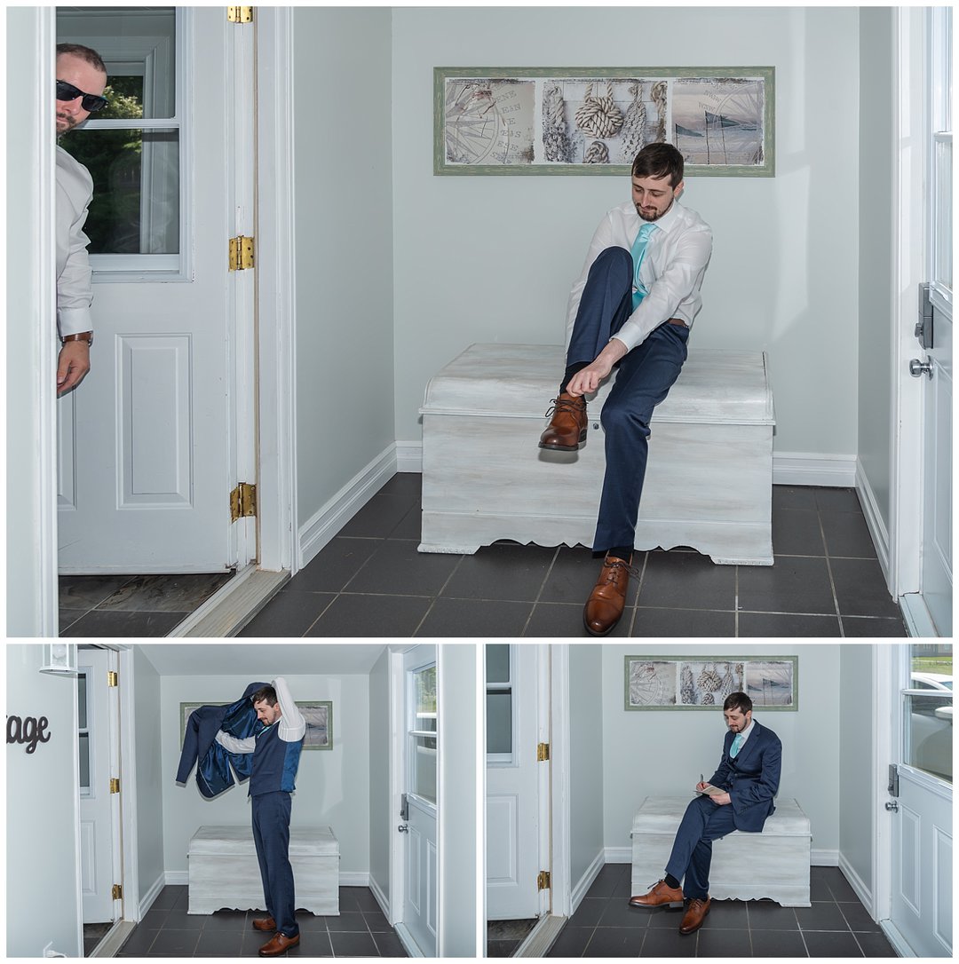 The groom gets ready for his wedding day in Annapolis Royal NS.