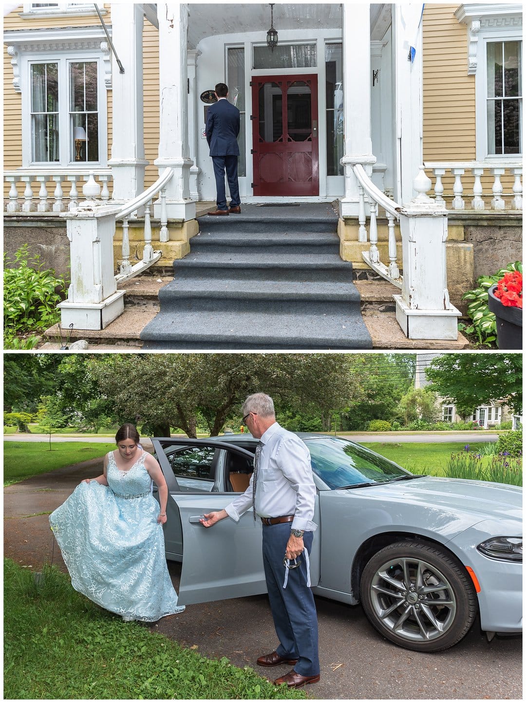 The bride and groom get ready for their first look at the Hillsdale House in Annapolis Royal NS.