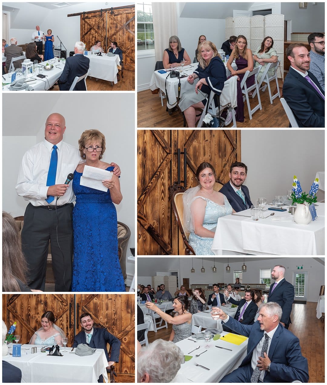 The groom's parents make their speech to the bride and groom during their wedding reception at the Founders House in Annapolis Royal, NS.