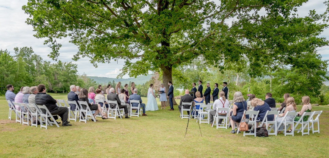 The bride and groom during their golf course outdoor wedding ceremony at the Founders House in Annapolis Royal NS.