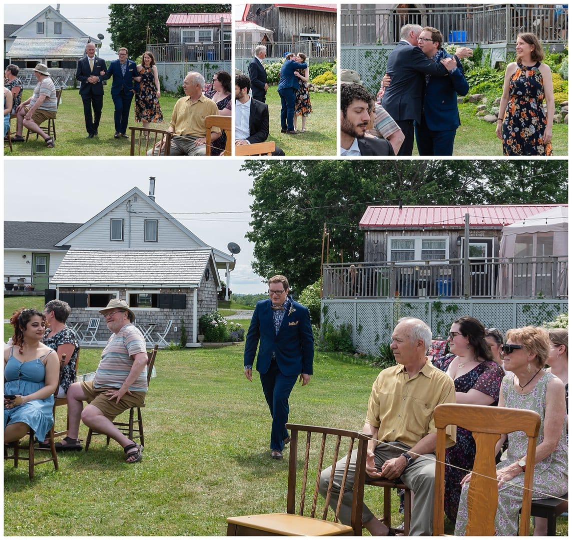 The groom walks up the aisle during his wedding ceremony at the Barn at Sadie Belle Farm in Hantsport.