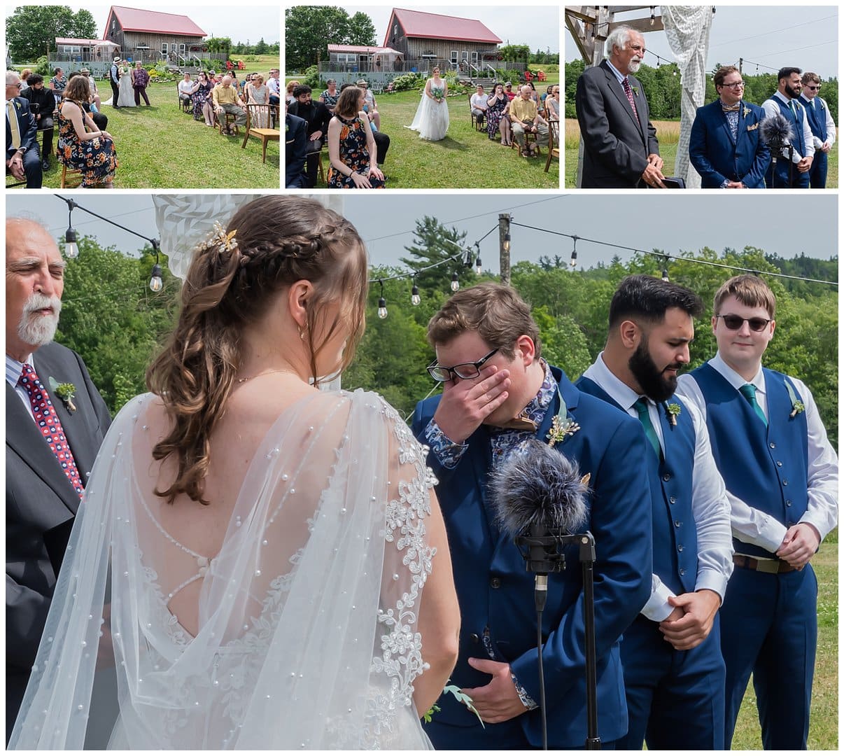 The bride walks up the aisle during her wedding ceremony at the Barn at Sadie Belle Farm in Hantsport NS.
