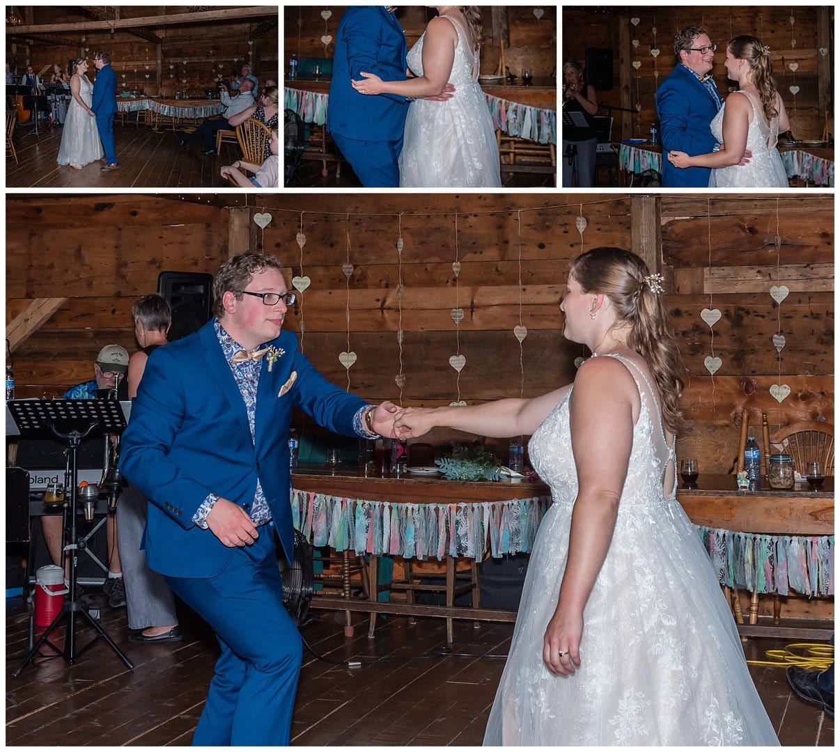The bride and groom have fun with their choreographed first dance during their wedding.