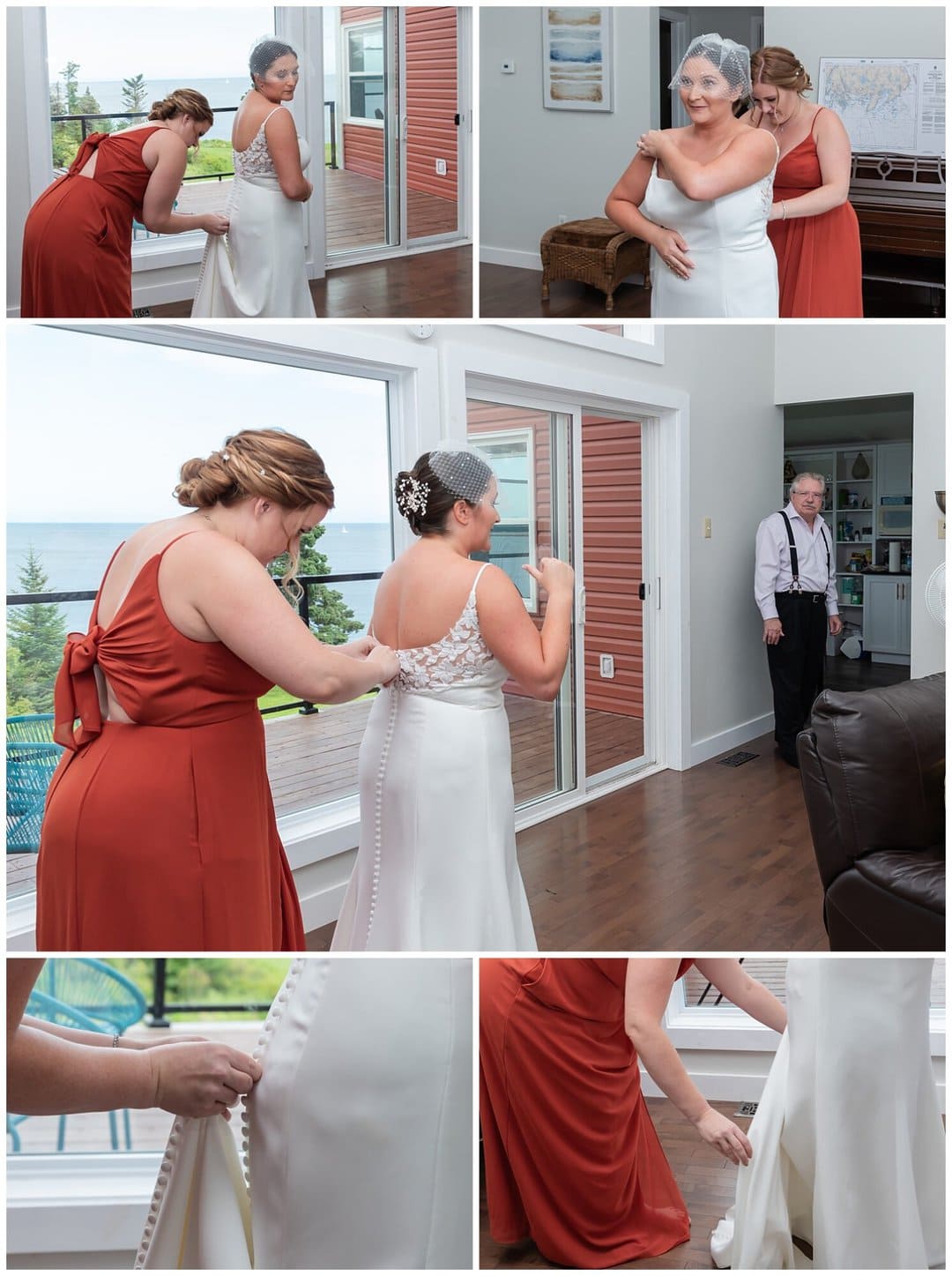 A bride getting ready with her bridesmaids.