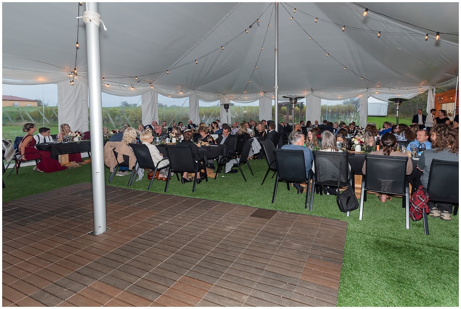 The massive tent for wedding receptions at the Bent Ridge Winery in Nova Scotia.