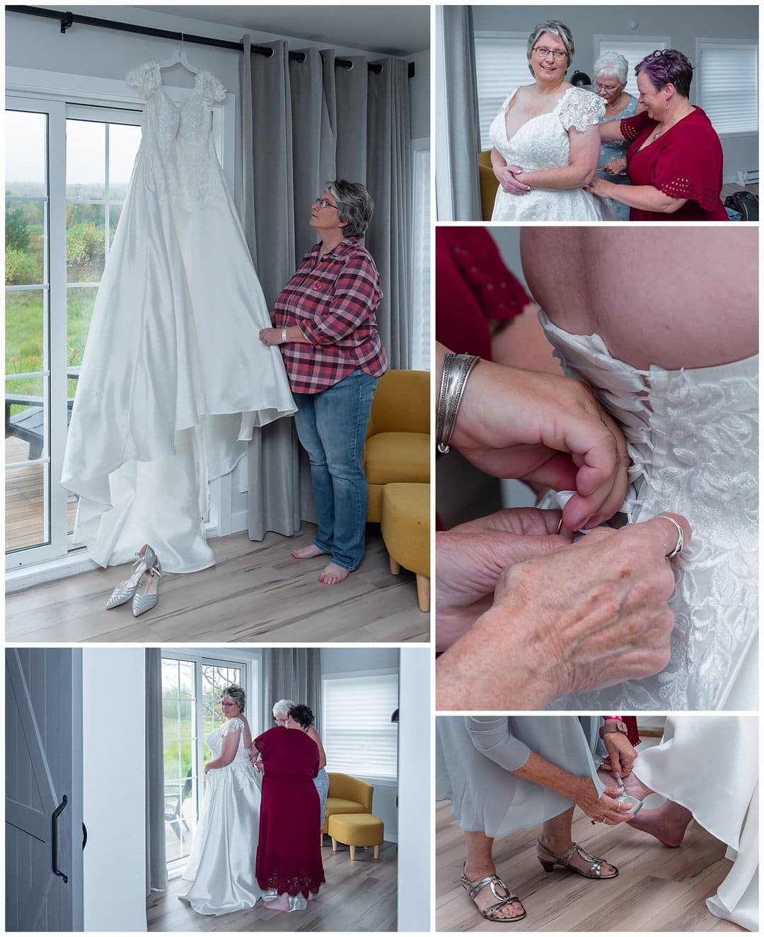 The bride gets ready with her maid of honor at an Airbnb in Windsor NS.