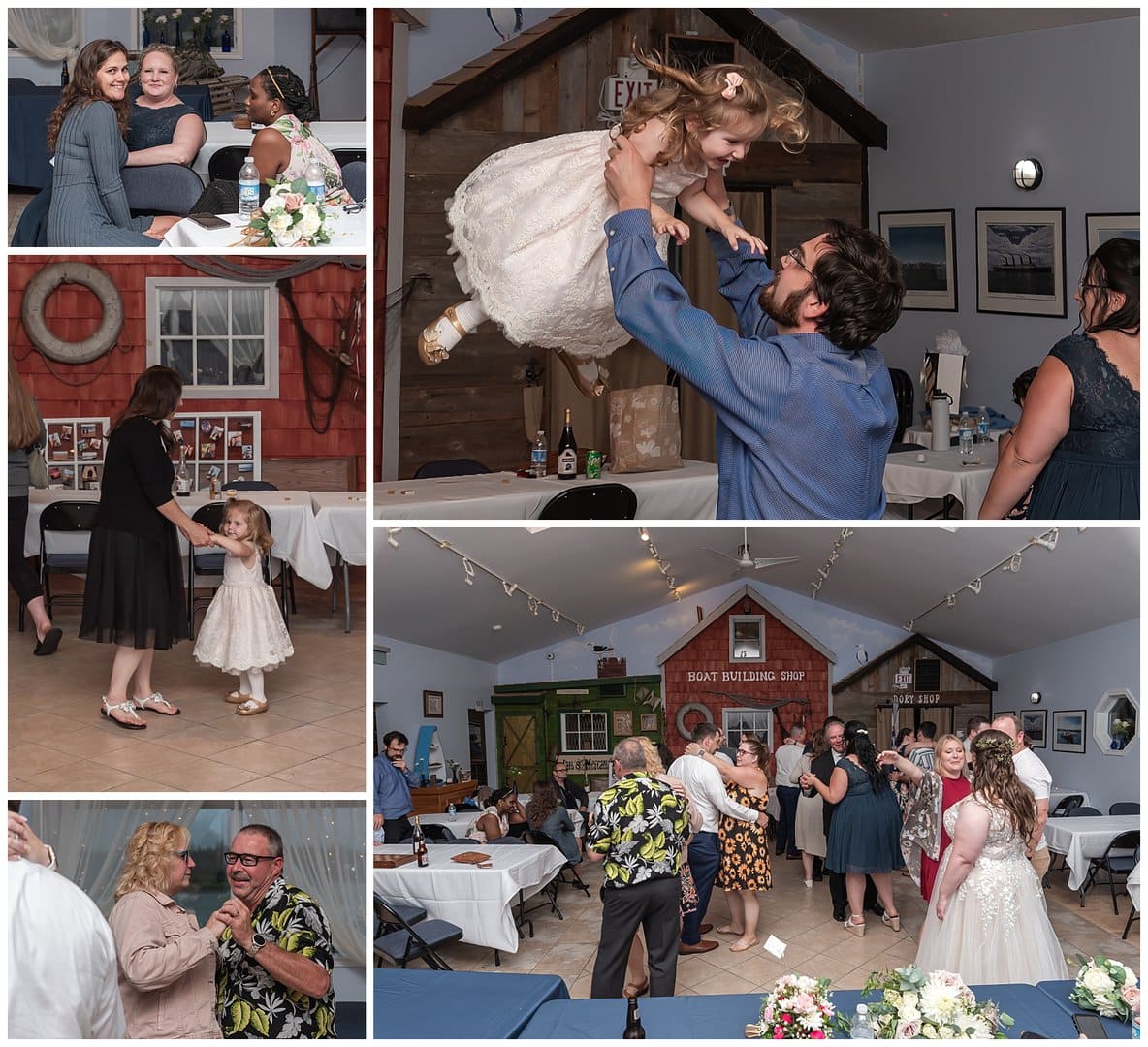 The guests start to party during the dancing portion of the wedding day at Fishermans Cove in NS.