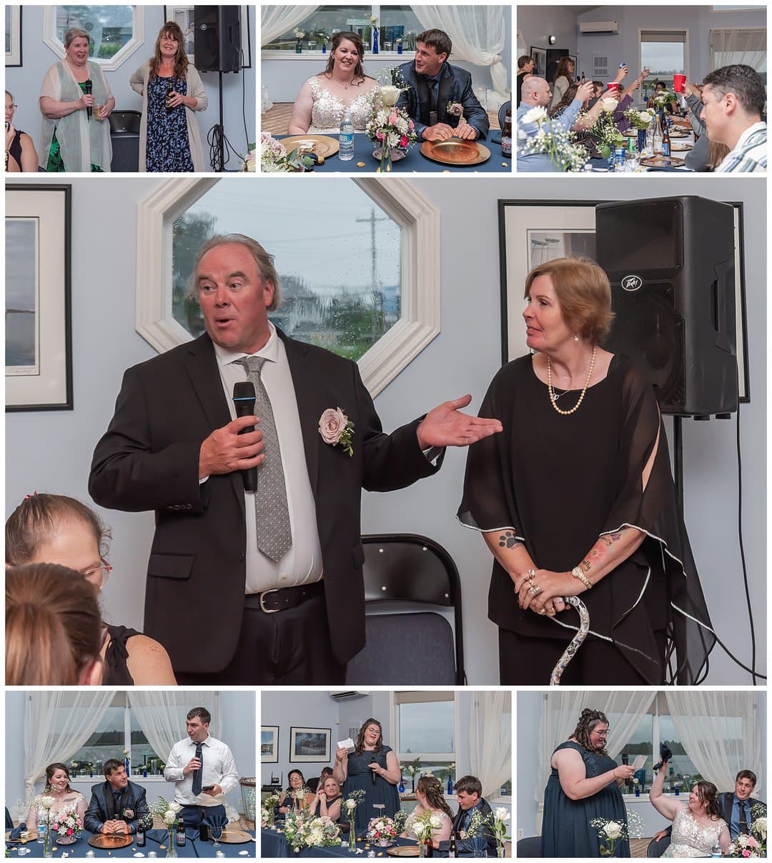 The speeches during the wedding reception.