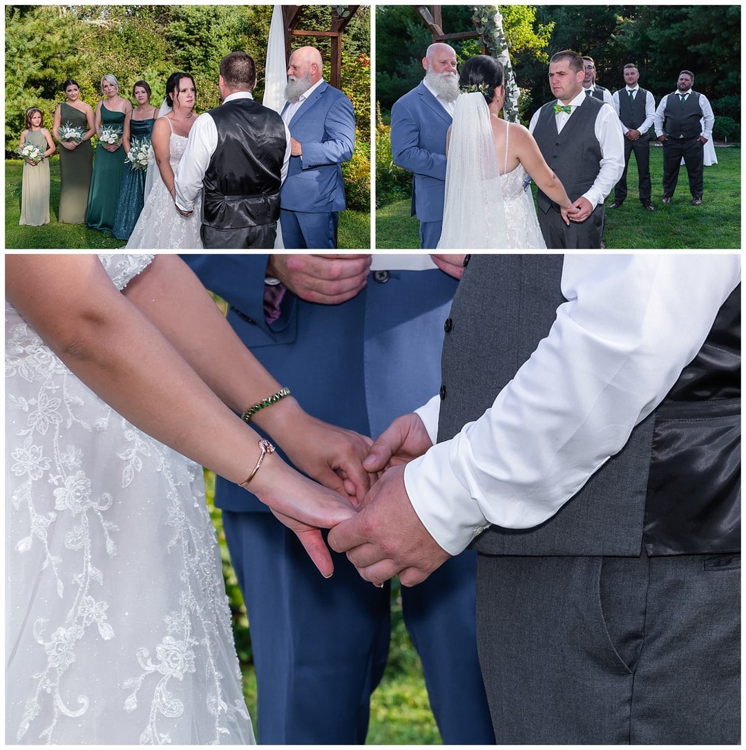The bride and groom gaze at each other during their wedding ceremony at Hubbards Barn in NS.