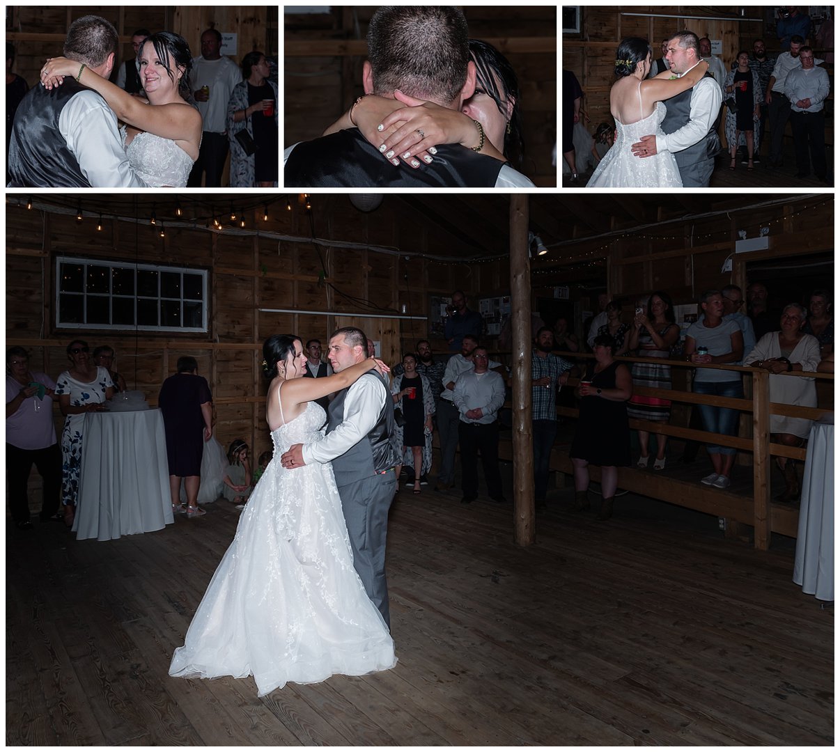 The bride and groom have their first dance as husband and wife during their reception at the Hubbards Barn in NS.